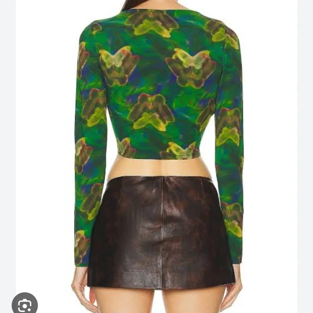 Re/Done x Pam Anderson Wrap Tie Top - Green Butterfly - Picture 4 of 8